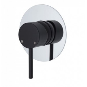 Kaya Wall Mixer, Matte Black, Large Round Chrome Plate